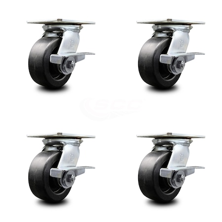Service Caster 5 Inch Heavy Duty Polyolefin Caster Set with Ball Bearings and Brakes SCC SCC-35S520-POB-SLB-4